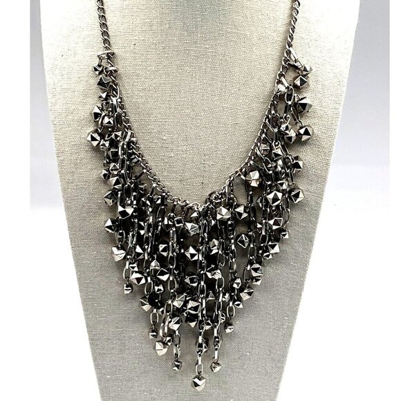 Lia Sophia Silver-Tone Multi-Strand Bib Necklace With Geometric Charms - Picture 1 of 7
